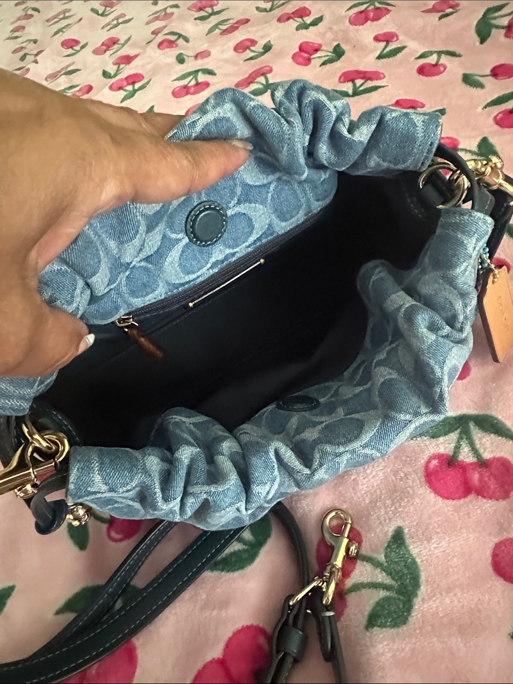 Coach Light Blue Denim Signature Ruched Shoulder Bag - Picture 9 of 11